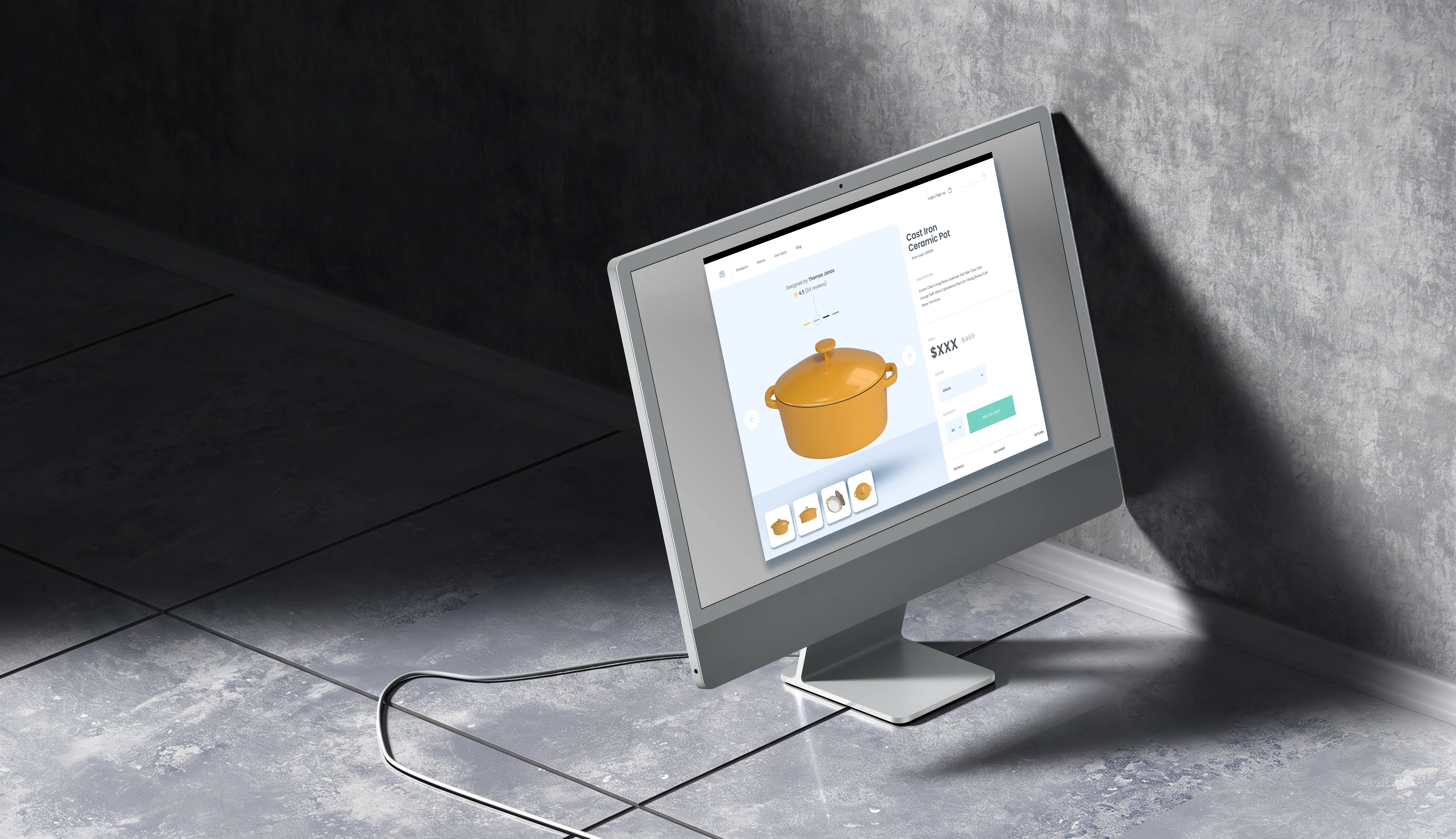 Macbook with a product sales page of renders